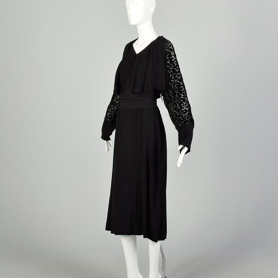 XL 1930s Dress Black Devore Velvet Sleeves Art De… - image 2