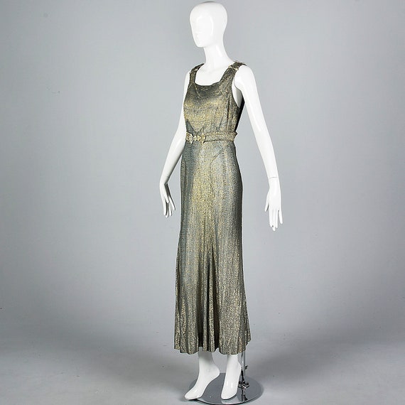 XS 1930s Dress Gold Lamé Evening Gown Old Hollywo… - image 2