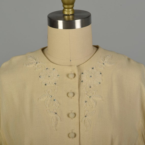 XL 1960s Dress Cream Shirtwaist Rhinestone Classi… - image 8