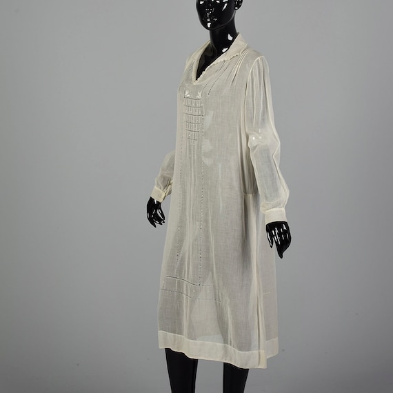 Small 1920s White Cotton Day Dress Vintage Sheer … - image 4