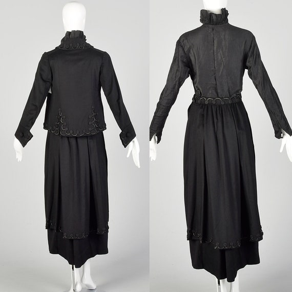 XS 1910s Edwardian Walking Suit Black Wool Cotton… - image 2