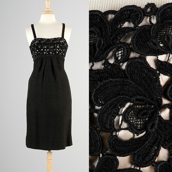 XS Pencil Dress 1950s Little Black Dress Illusion