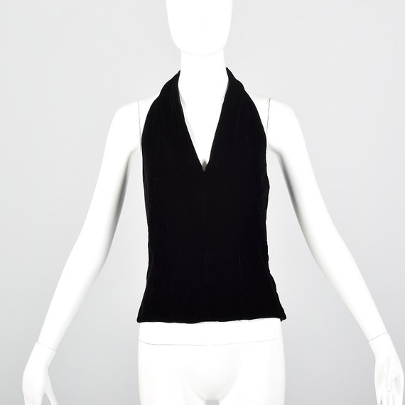 Small 1950s Black Velvet Fitted Halter Top