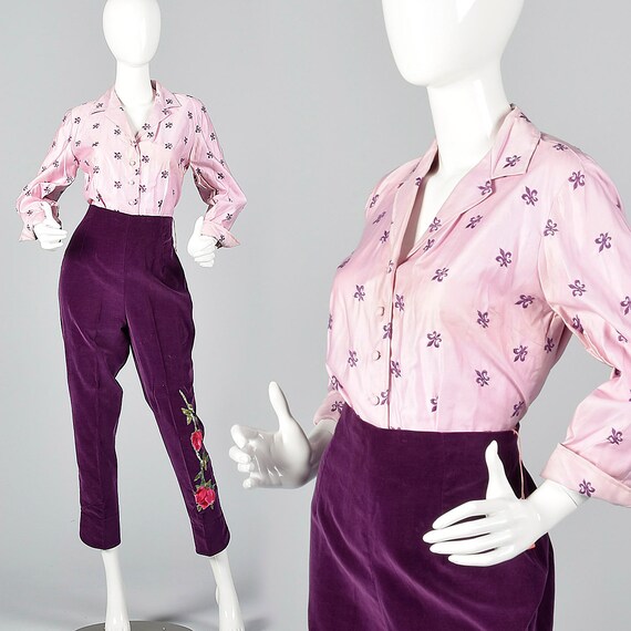 Large Purple Embroidered Blouse with Velvet Cigare
