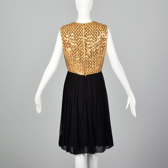 Small 1960s Party Dress Gold Sequin Bodice Sleeve… - image 2