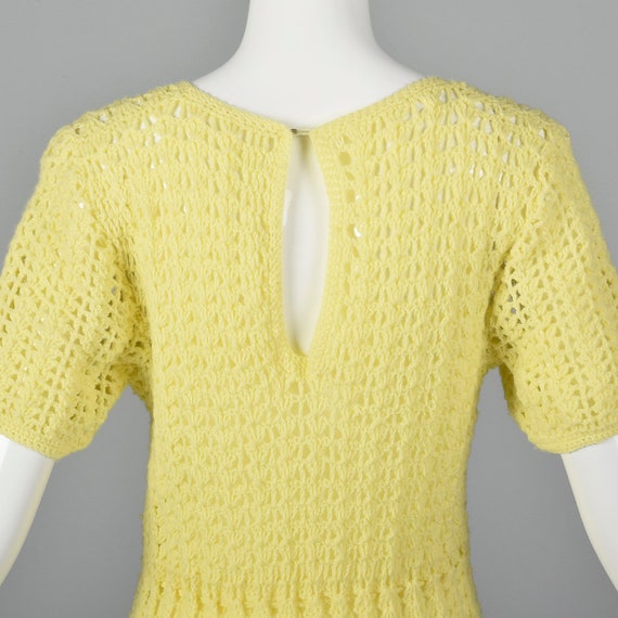 Small 1960s Yellow Crochet Dress Sheer Short Slee… - image 5