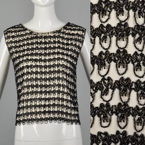 Large 1960s Sleeveless Beaded Blouse 60s Shell Blo