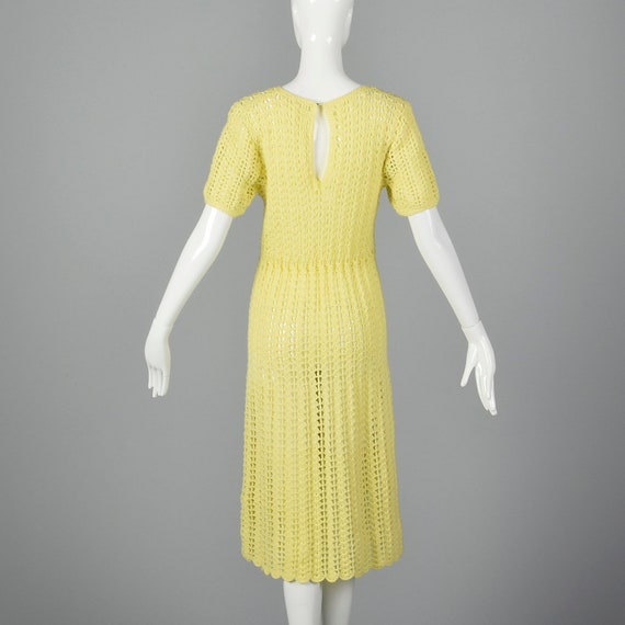 Small 1960s Yellow Crochet Dress Sheer Short Slee… - image 2