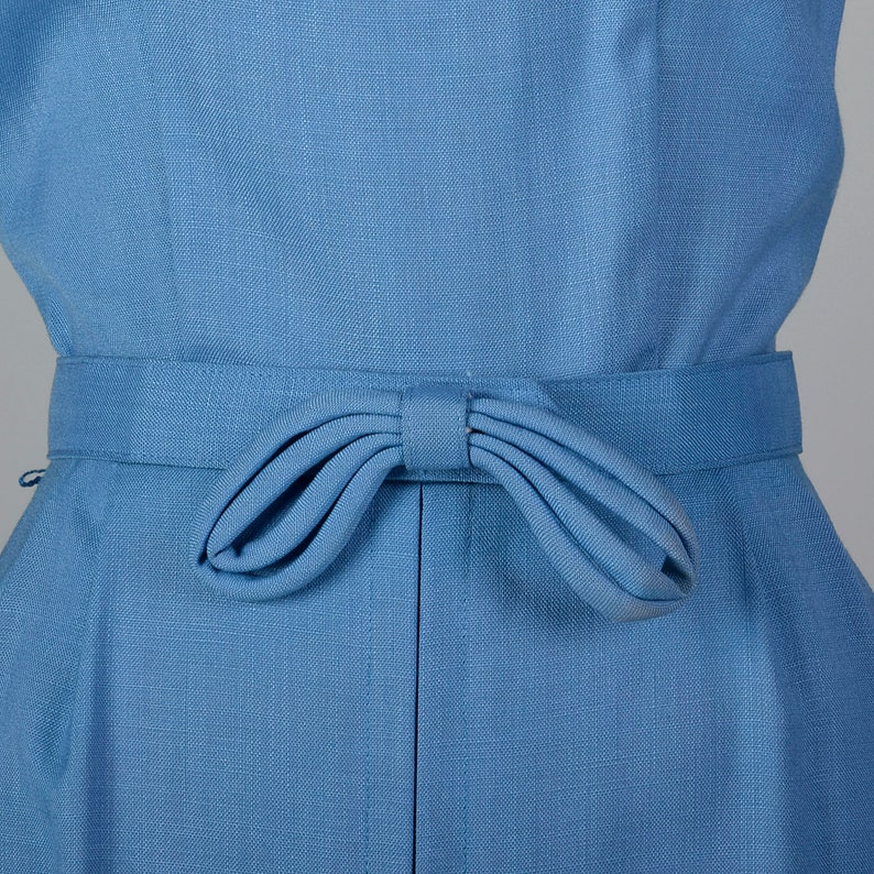Small 1950s Dress Blue Rayon Day Dress Short Sleeves Pencil Skirt Spring Summer Day Wear Casual 50s Vintage