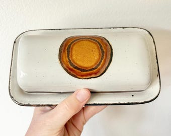 Vintage Scarce Midwinter Stonehenge Earth Ceramic Butter Dish 1970s