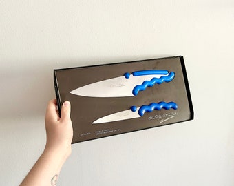 Postmodernes Vintage-Messerset aus den 1980er Jahren in Westdeutschland im Memphis-Stil. Neu im Paket
