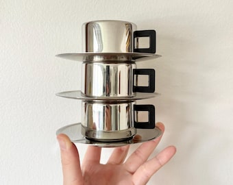 Vintage Casalinghi roestvrijstalen espressokopjes, minimalistisch jaren 70