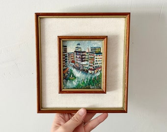 Charming and vibrant city scene miniature European oil painting