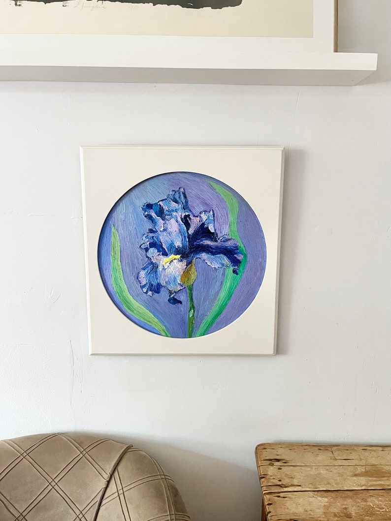 Stunning Vintage Circular Round Iris Painting Van Gogh Style image 3