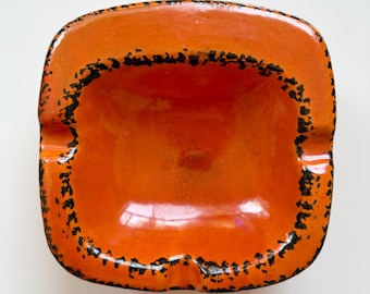 Mid Century Ceramic Orange Ashtray Vintage Coin Dish Catchall