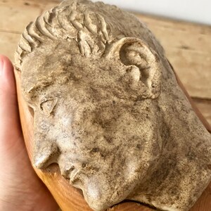 Unique vintage pottery face head sculpture on wood statue image 7