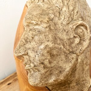 Unique vintage pottery face head sculpture on wood statue image 8