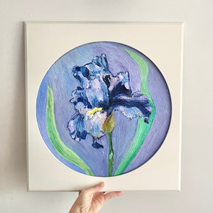 Stunning Vintage Circular Round Iris Painting Van Gogh Style image 1