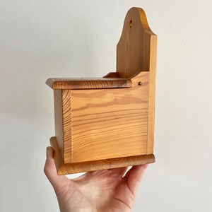Vintage wooden salt box wall match holder fireplace image 3