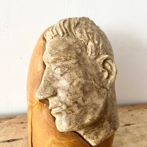 Unique vintage pottery face head sculpture on wood statue image 9