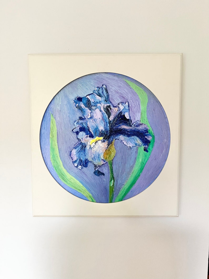 Stunning Vintage Circular Round Iris Painting Van Gogh Style image 9