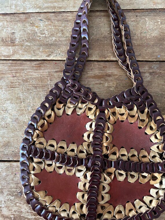 Vintage leather loop woven purse 1970s Boho Hippie - image 6