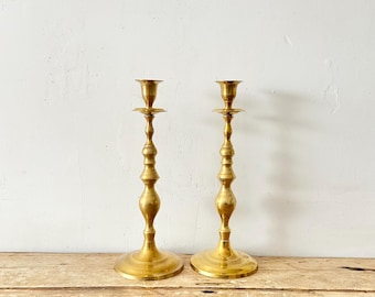 Vintage Elegant Pair of Tall Brass Candlestick Holders Regal Decor