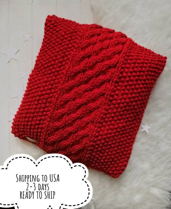 Cable Knit Throw Pillow Knitted Cushion Red Cushion Cover Etsy