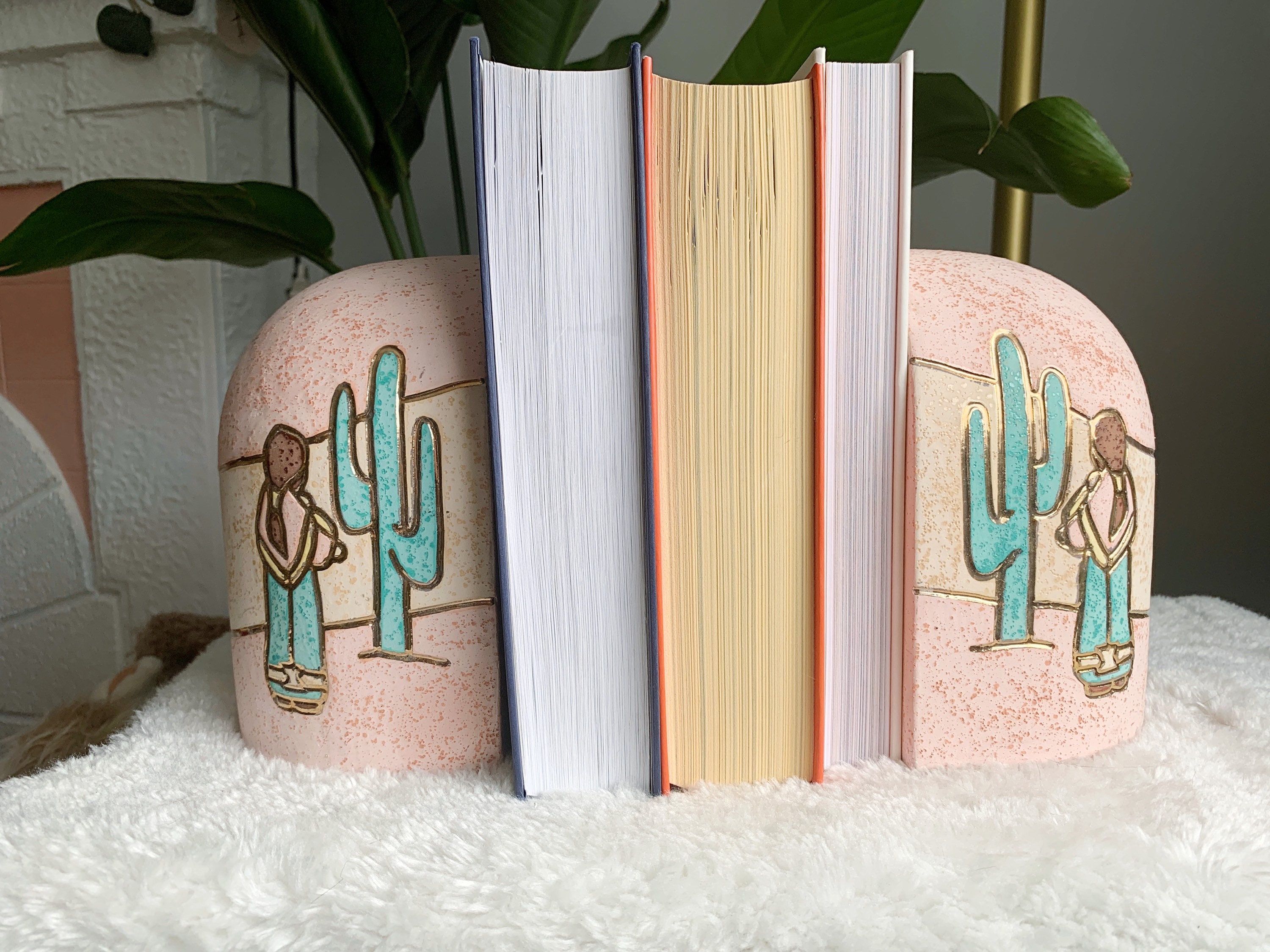 Vintage 80s Bookends Pink and Gold Southwest Style Etsy