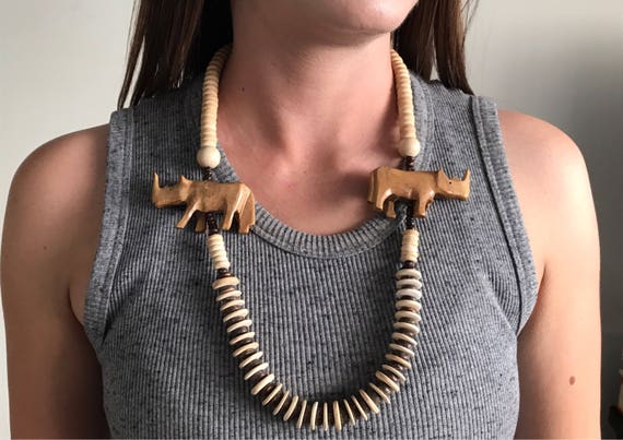 Vintage bohemian beaded Necklace | Rhinoceros | C… - image 1