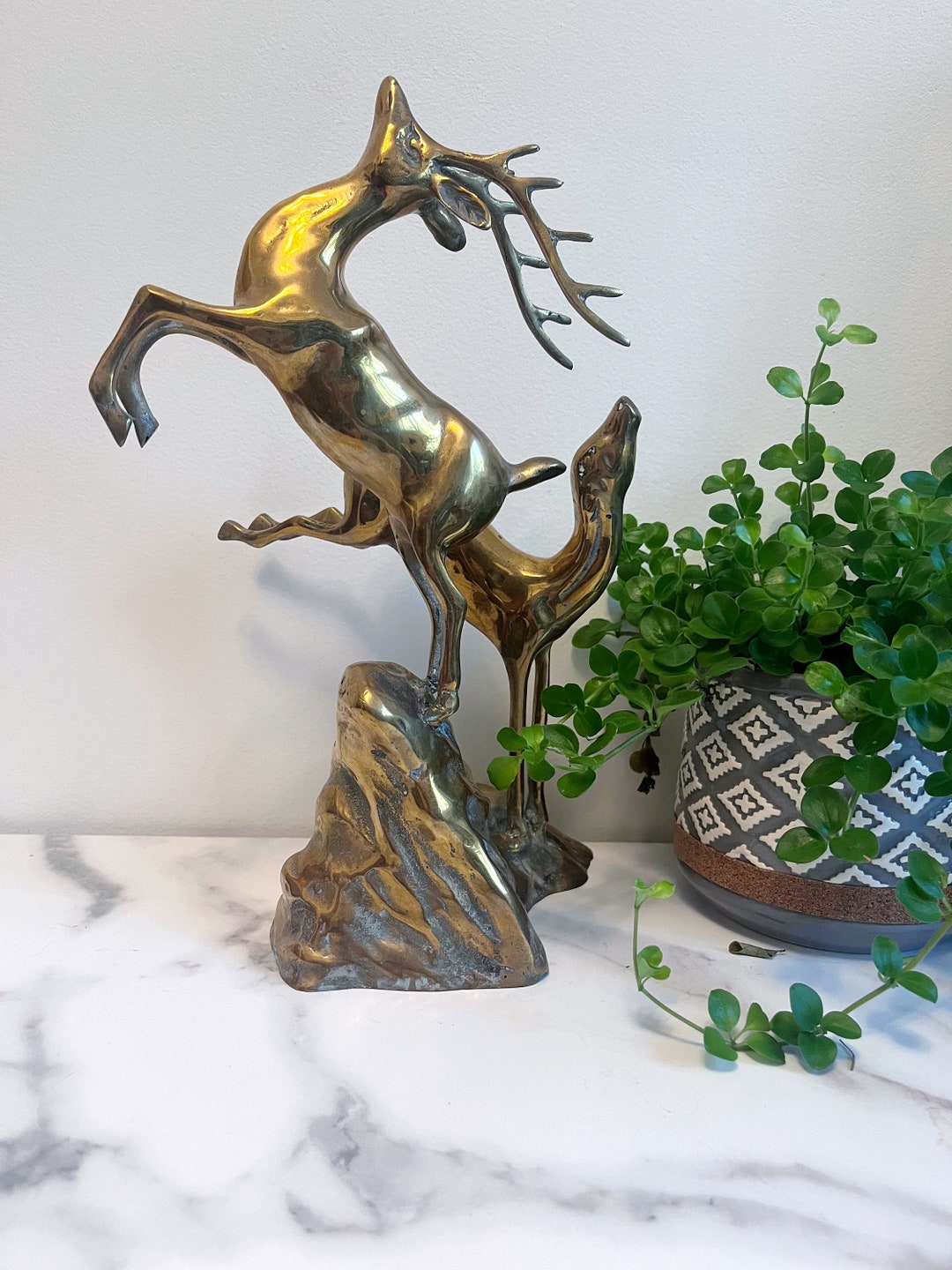 Vintage Brass Stag and Doe Statue Deer Office Decor Etsy