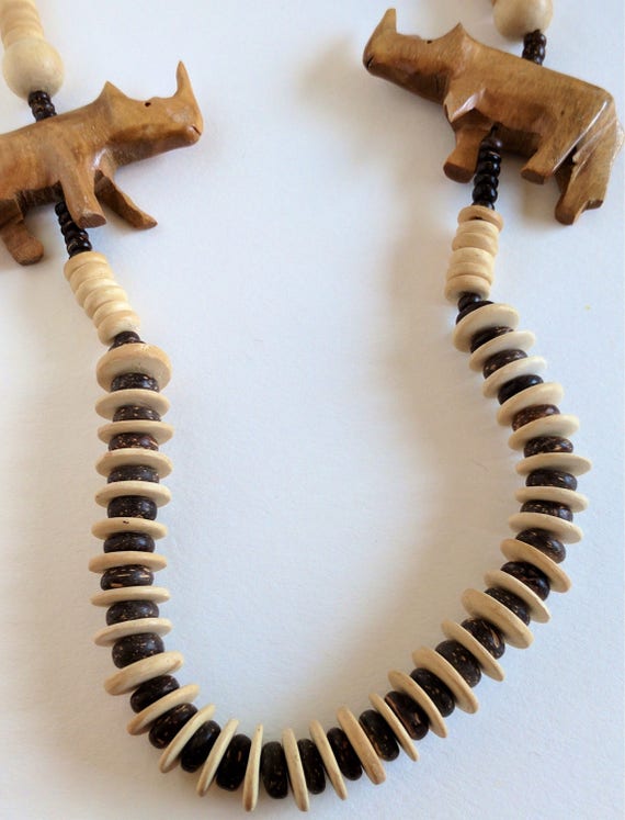 Vintage bohemian beaded Necklace | Rhinoceros | C… - image 3