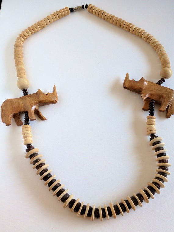 Vintage bohemian beaded Necklace | Rhinoceros | C… - image 2