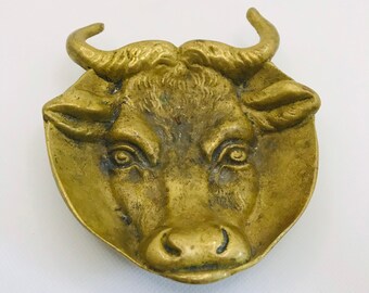 Aluminum Raging Bull Sculpture Brass Bull Ring Dish FREE PRIORITY SHIPPING!! Two Vintage Unique Bulls