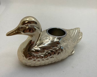 Vintage Metal Mallard Duck Candleholder