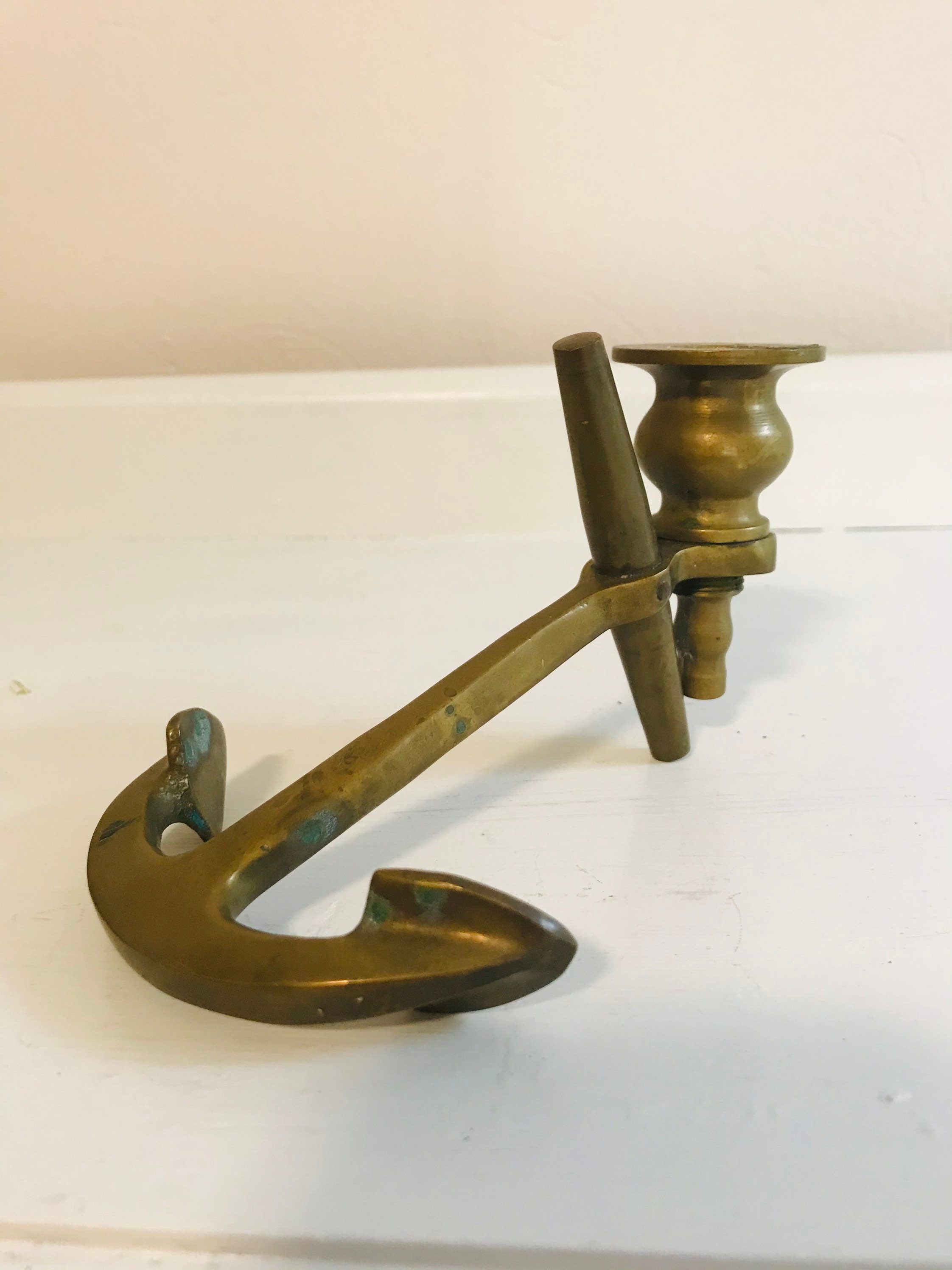 Vintage Solid Brass Anchor Candle Holder Etsy