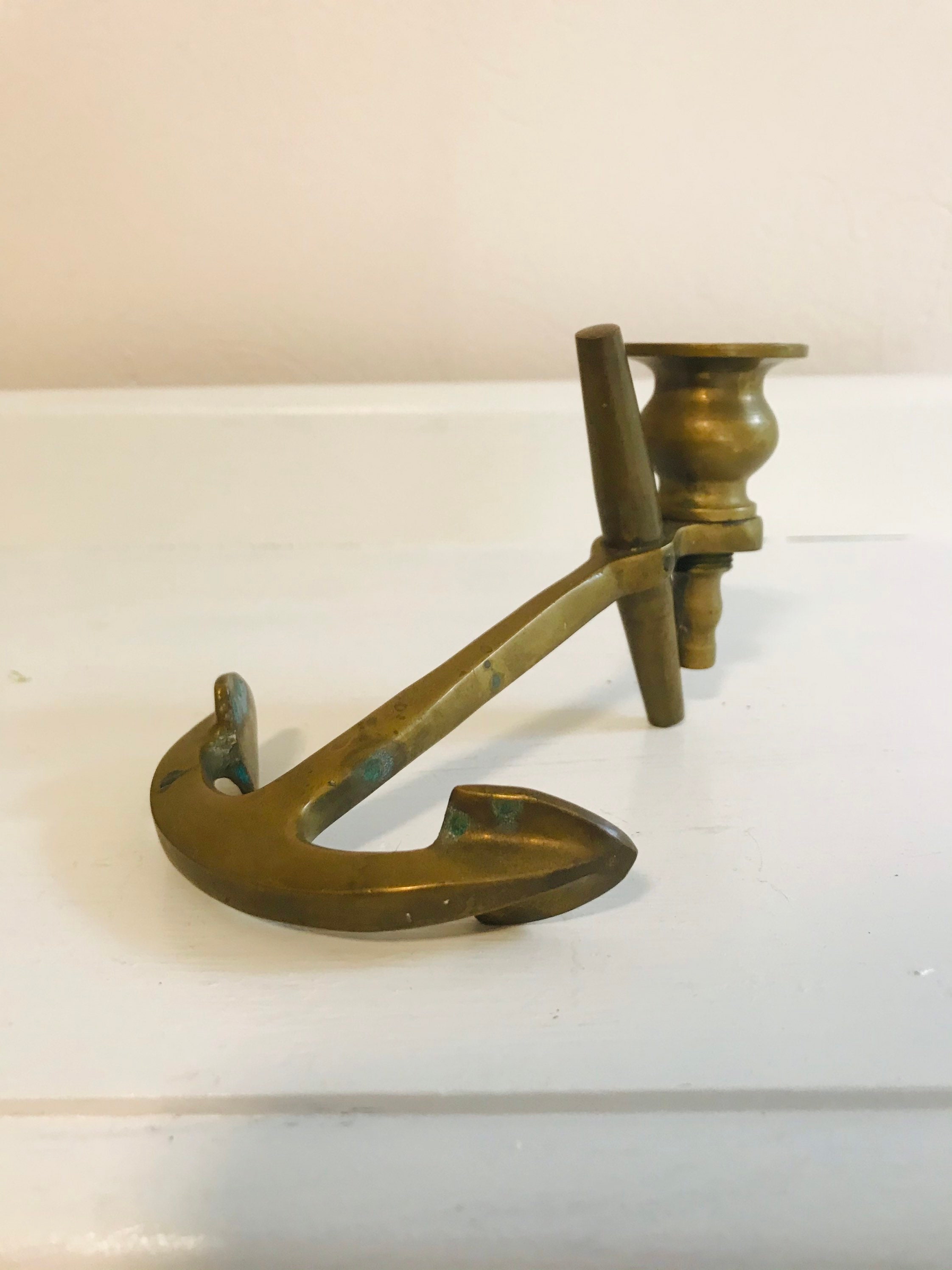 Vintage Solid Brass Anchor Candle Holder Etsy