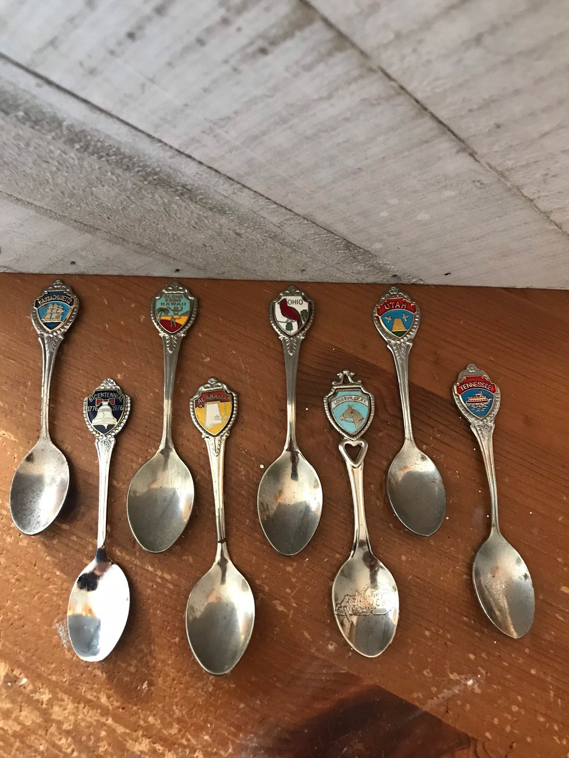 Vintage Souvenir States Spoons Set Of 8 Etsy 