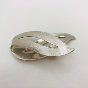 Vintage Mid Century Modern Silver Leaf Brooch image 1