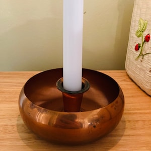 Vintage Round Copper Bowl Candle Holder