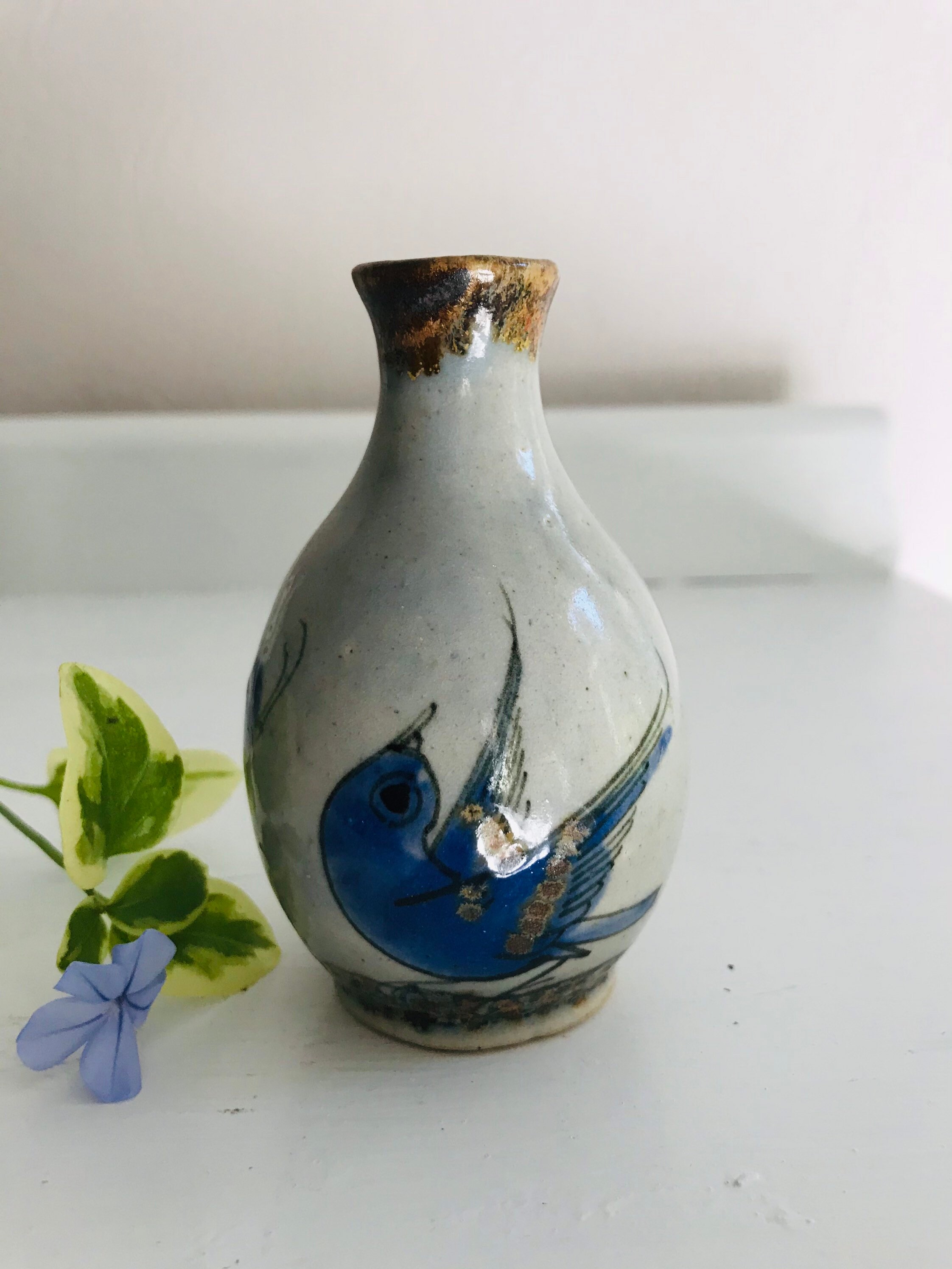 Vintage Ceramic Blue Bird Vase Etsy