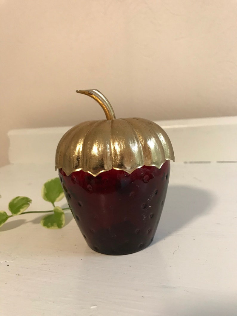 Vintage AVON Glass and Brass Strawberry Jar Etsy