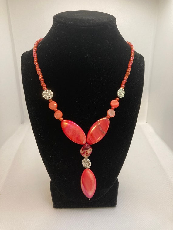 Vintage Plastic SalmonColored Seventies Necklace Gem