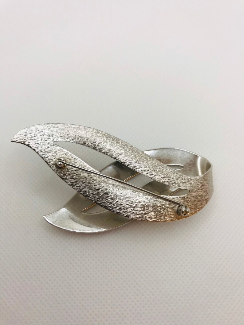 Vintage Mid Century Modern Silver Leaf Brooch image 4