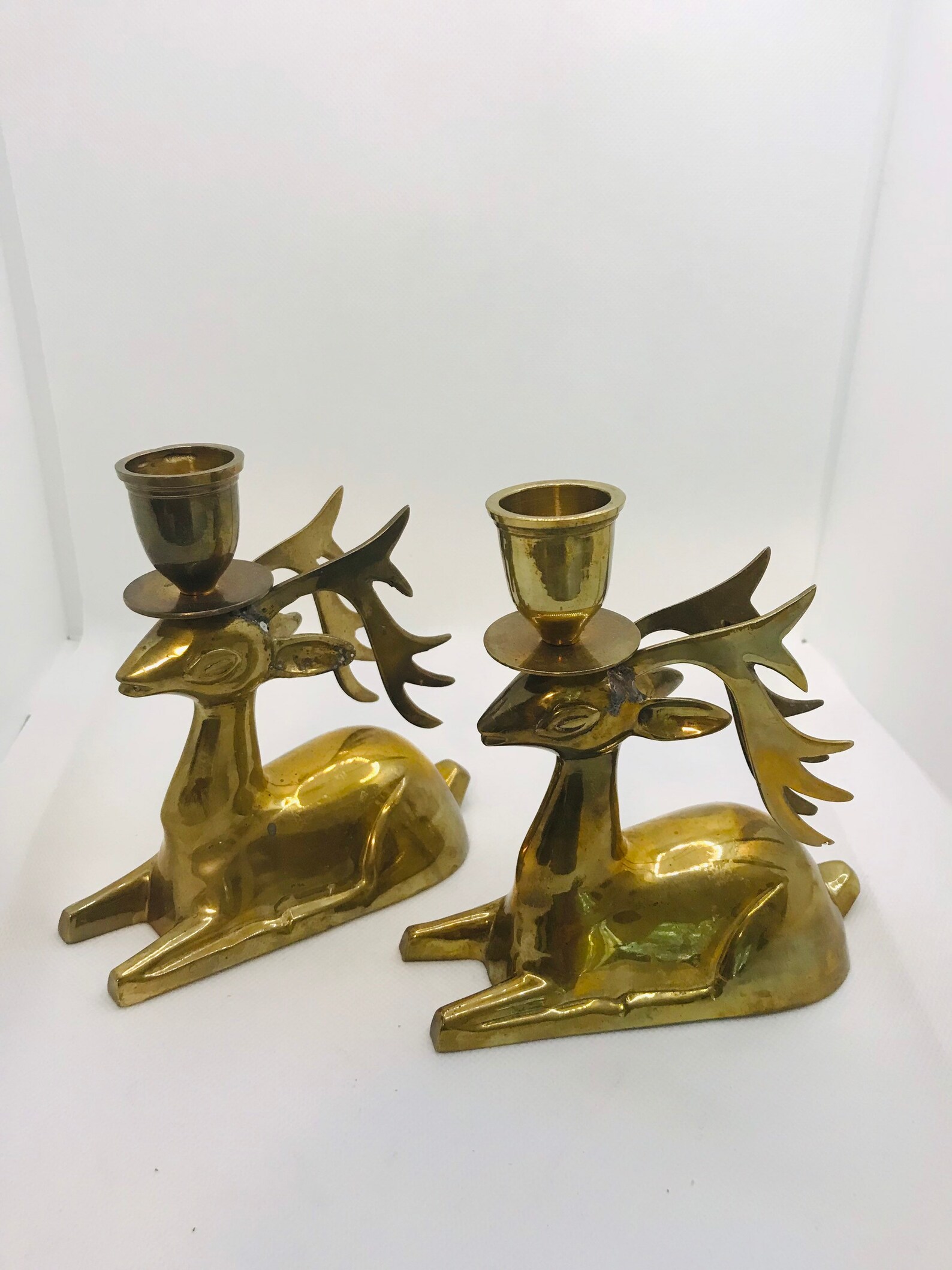 Vintage Solid Brass Reindeer Candle Holders Etsy