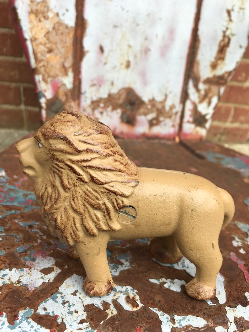 Vintage Cast Iron Lion Bank Piggy Bank Etsy