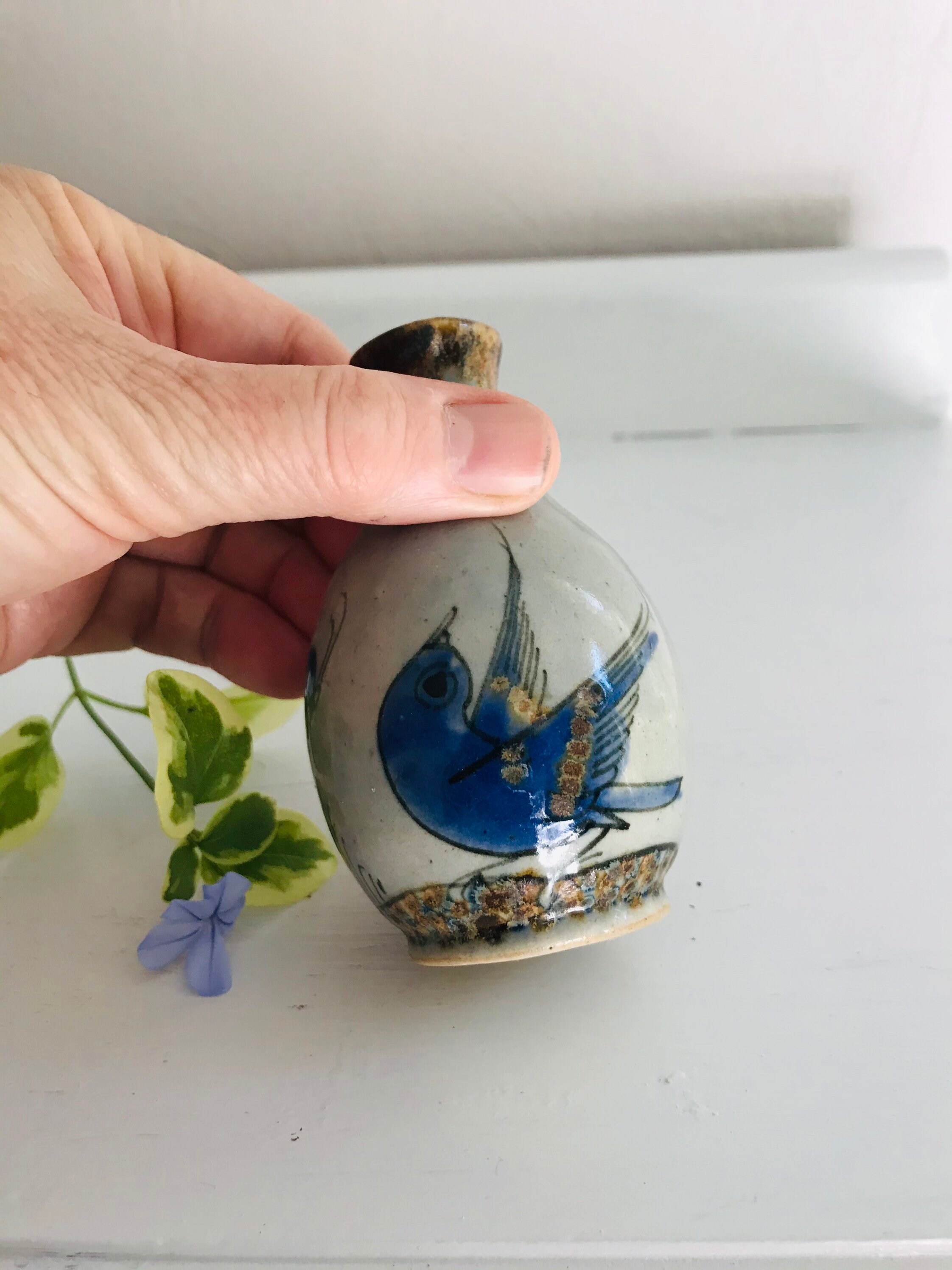 Vintage Ceramic Blue Bird Vase Etsy