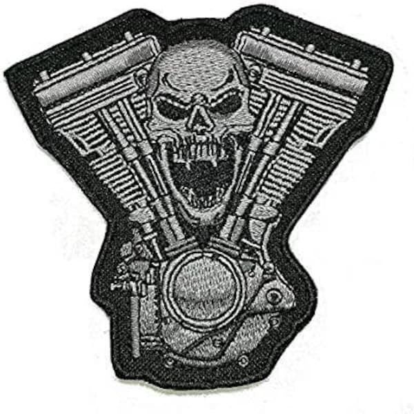 Skull V Twin Motorcycle Biker Embroidered Cloth Iron On Patch, Biker patch, vest patch, Jacket patch