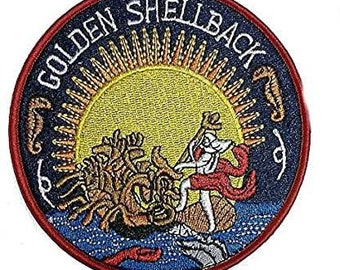 Golden Shellback Crossing of the Equator Embroidered Cloth Iron On Patch