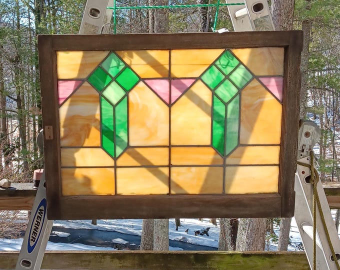 Stained Glass Window 35 inches by 25 by 2 Architectural Salvage